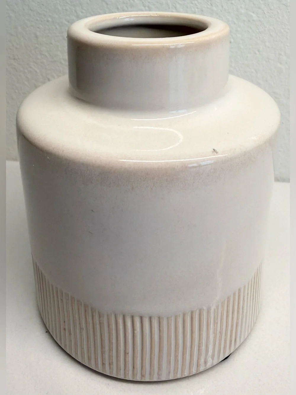 Magnolia Home Joanna Gaines Ivory Ribbed Ceramic Vase 4” Farmhouse Decor